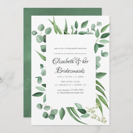 Invitation Déjeuner Mariage Eucalyptus Greenery (Devant / Derrière)