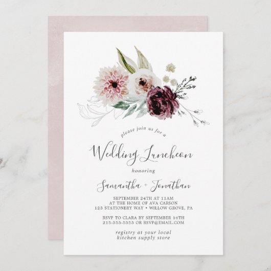 Invitation Déjeuner Mariage Floral Romance (Devant / Derrière)