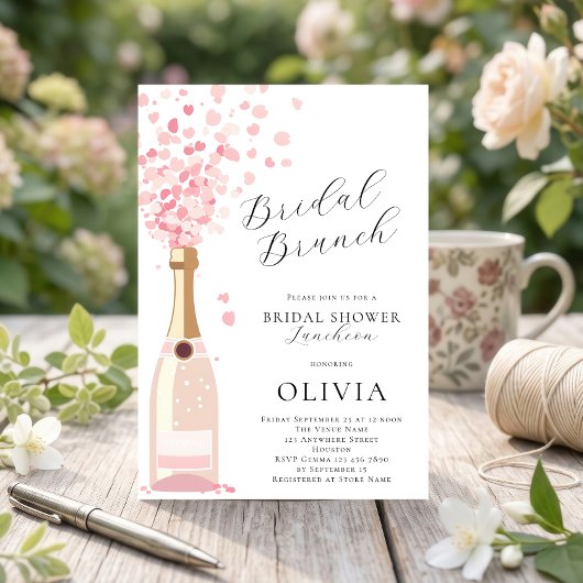 Invitation Déjeuner Mariage Rose Bulles