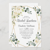 Invitation Déjeuner nuptial blanc Eucalyptus vert (Devant / Derrière)