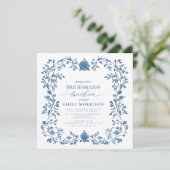 Invitation Déjeuner nuptial bleu et blanc victorien (Debout devant)