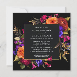 Invitation Déjeuner nuptial bordeaux rouge violet orange flor