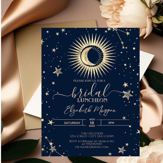 Invitation Déjeuner nuptial Celestial Gold Sun And Moon Stars