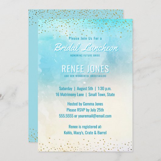 Invitation Déjeuner nuptial chic| Douche d'aquarelle bleue Tu (Devant / Derrière)
