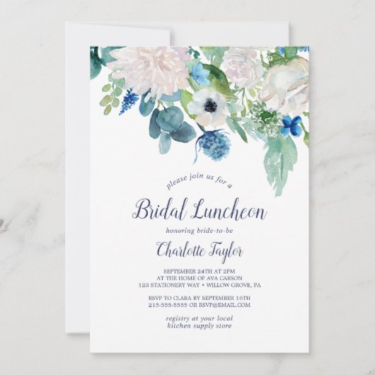 Invitation Déjeuner nuptial classique de fleurs blanches (Devant)