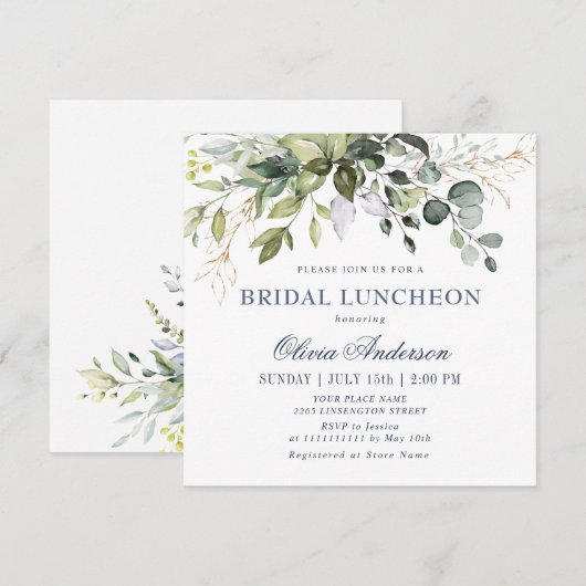 Invitation Déjeuner Nuptial de feuillage d'eucalyptus à l'aqu (Devant / Derrière)