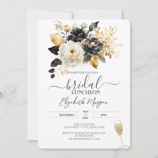 Invitation Déjeuner nuptial de fleurs blanches d'or (Devant)