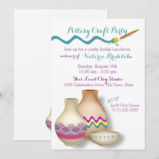 Invitation Déjeuner nuptial de poterie (Devant / Derrière)