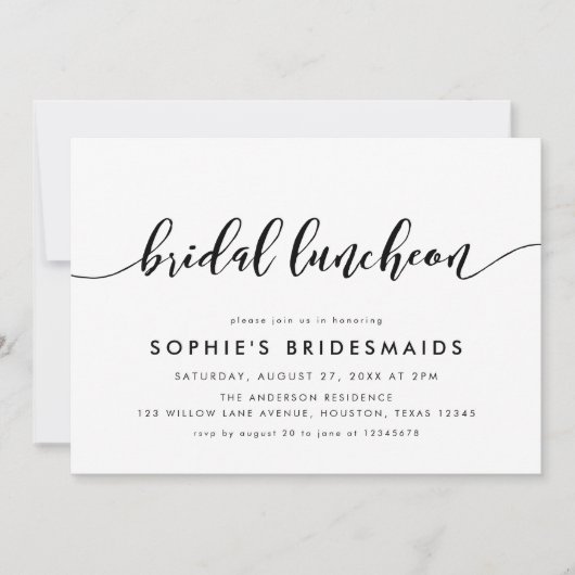 Invitation Déjeuner nuptial de script de relaxation noir et b (Devant)