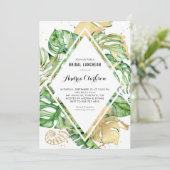 Invitation Déjeuner nuptial d'été de Gold Foil Feuille tropic (Debout devant)