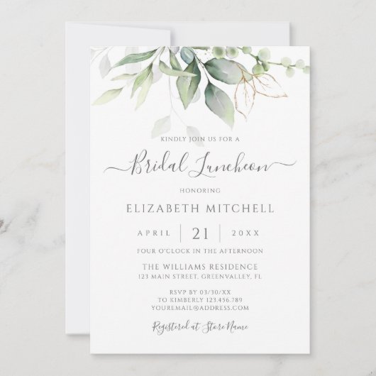 Invitation Déjeuner nuptial Feuille Eucalyptus Green (Devant)