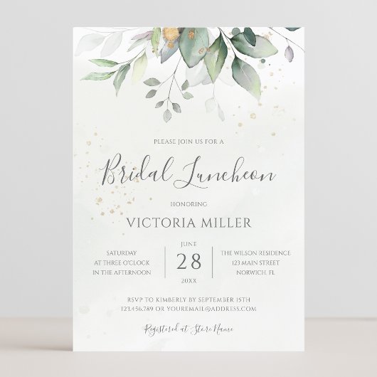 Invitation Déjeuner nuptial Feuille Eucalyptus Green