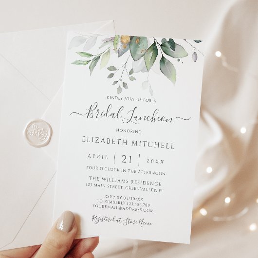 Invitation Déjeuner nuptial Feuille Eucalyptus Green