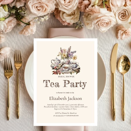 Invitation Déjeuner nuptial Fleurs de Tea vintages