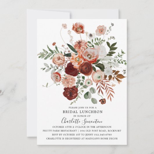 Invitation Déjeuner nuptial floral Marsala Pink Terracotta (Devant)