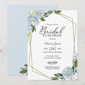 Invitation Déjeuner nuptial géométrique bleu-bleu floral (Devant / Derrière)
