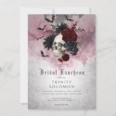 Invitation Déjeuner nuptial gothique noir et bordeaux crâne e (Devant)