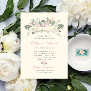 Invitation Déjeuner nuptial ivoire rose et or Floral Boho