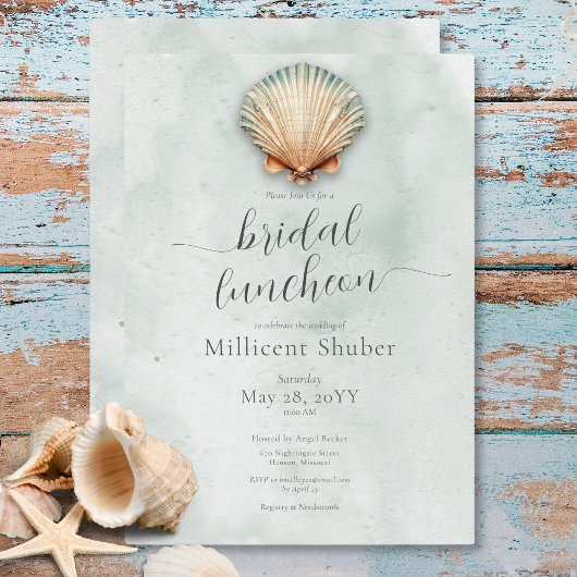 Invitation Déjeuner nuptial moderne de Coastal Seashell Aqua
