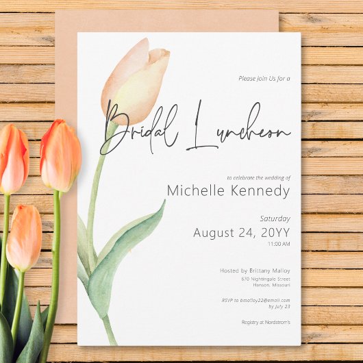 Invitation Déjeuner nuptial moderne Peach Tulip Solo