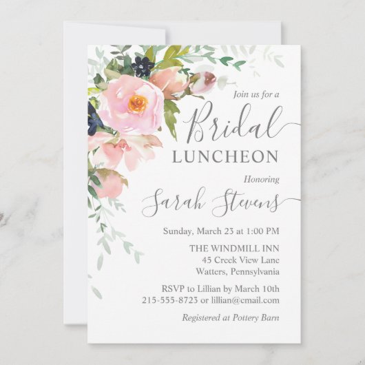 Invitation Déjeuner nuptial rose et gris (Devant)