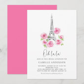 Invitation Déjeuner nuptial rose floral Ooh la la Eiffel (Devant / Derrière)