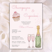 Invitation Déjeuner nuptial rose moderne Champagne & Cupcakes