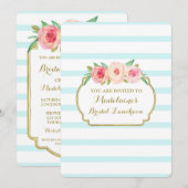 Invitation Déjeuner nuptial rose or Blue Stripes (Devant / Derrière)