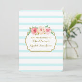 Invitation Déjeuner nuptial rose or Blue Stripes (Debout devant)