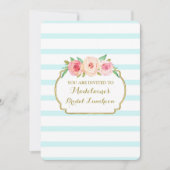 Invitation Déjeuner nuptial rose or Blue Stripes (Devant)