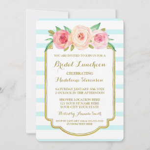 Invitation Déjeuner nuptial rose or Blue Stripes