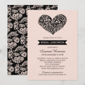 Invitation Déjeuner nuptial rose rose rose de coeur moderne (Devant / Derrière)