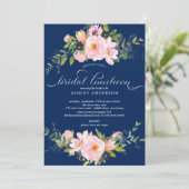 Invitation Déjeuner nuptial Roses et pivoines bleus (Debout devant)