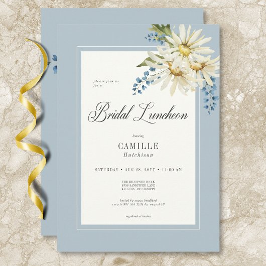Invitation Déjeuner nuptial rustique bleu et blanc