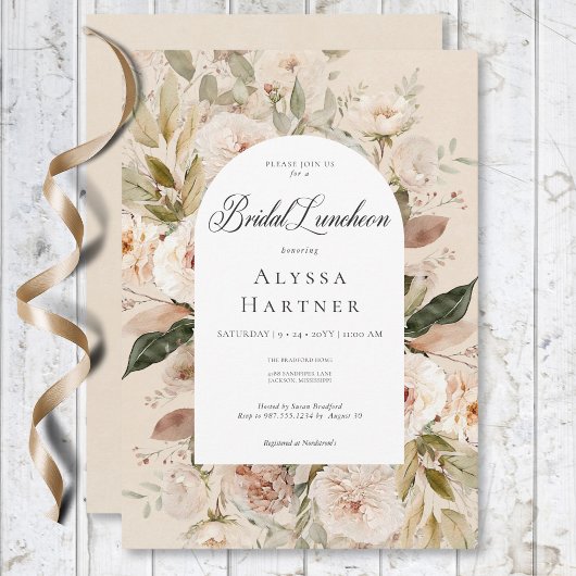 Invitation Déjeuner nuptial rustique Neutral Tan Cream Floral