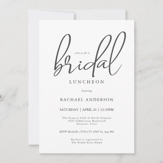 Invitation Déjeuner nuptial Simple Script moderne (Devant)