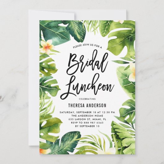 Invitation Déjeuner nuptial tropical verdoyant et plumeria (Devant)