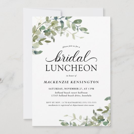 Invitation Déjeuner nuptial vert d'Eucalyptus moderne (Devant)