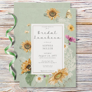 Invitation Déjeuner nuptial vintage été tournesol vert