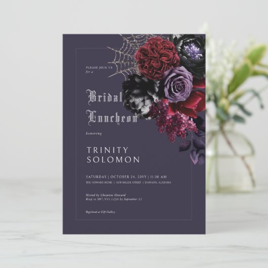 Invitation Déjeuner nuptial violet foncé et argenté Web (Debout devant)