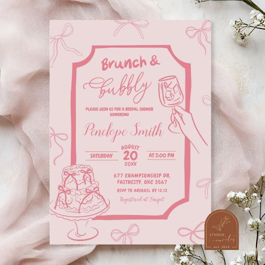 Invitation Déjeuner rose coquette et pétillant