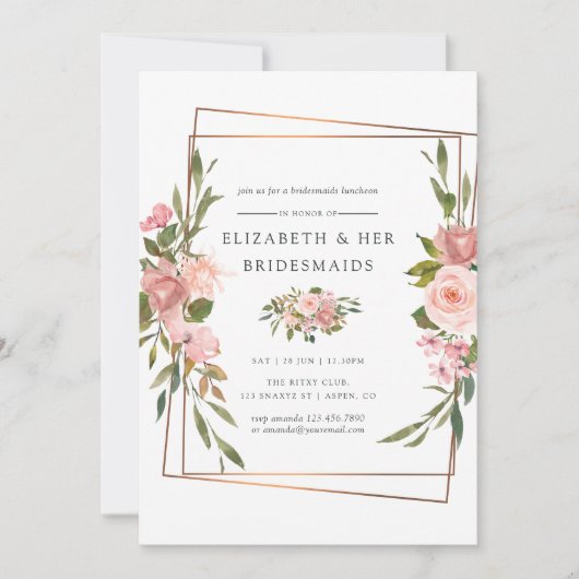 Invitation Déjeuner Rose de serveuses d'honneur Gold Geometry (Devant)