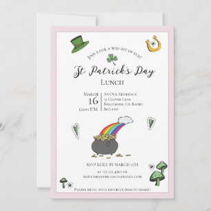Invitation Déjeuner rose et vert amusant pour la Saint-Patric