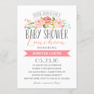 Invitation Déjeuner sur bannière rose Baby shower