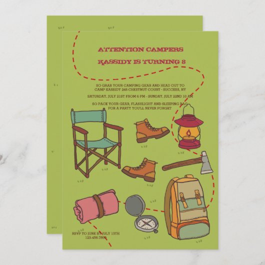Invitation d'éléments de camping (Devant / Derrière)