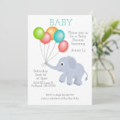 Invitation d'éléphant baby shower (Debout devant)