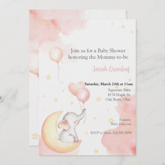 Invitation d'éléphant rose (Devant / Derrière)