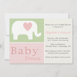 Invitation d'éléphant rose et de Baby shower cardi