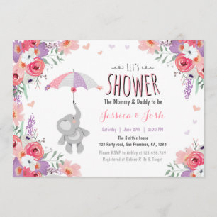 Invitation d'éléphants floraux baby shower fille r