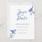 Invitation Delft Blue Birds Spring Enregistrer La Date Annonc (Devant)